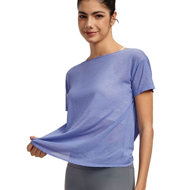 Draping Flab Hiding Yoga Clothes Blouse Sexy Beauty Back Mesh Workout Top - www.Shopthatapp.com