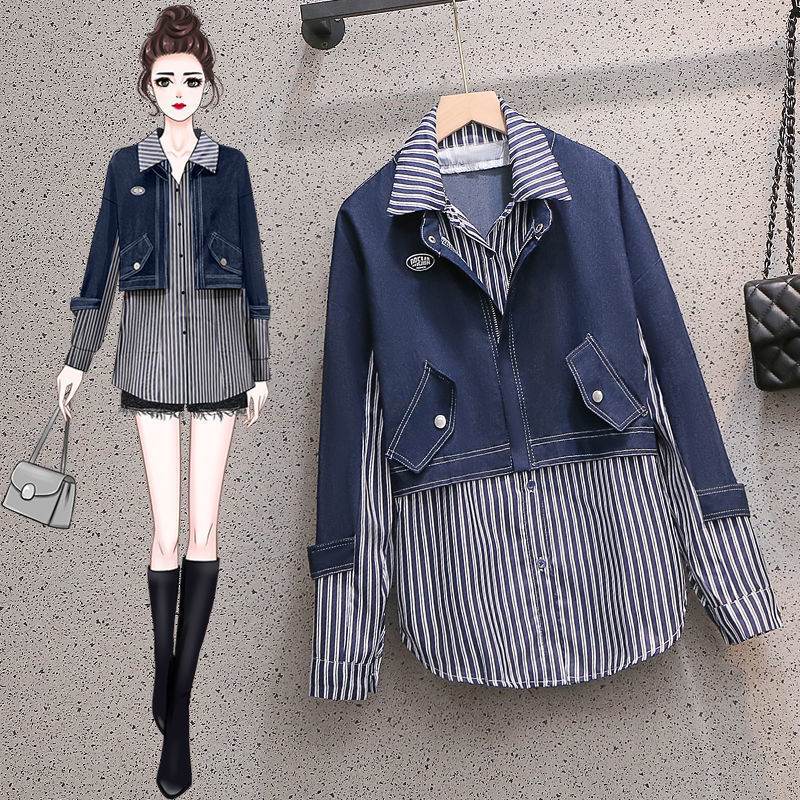 Casual Denim Jacket Fake Two-piece Suit Women - www.Shopthatapp.com
