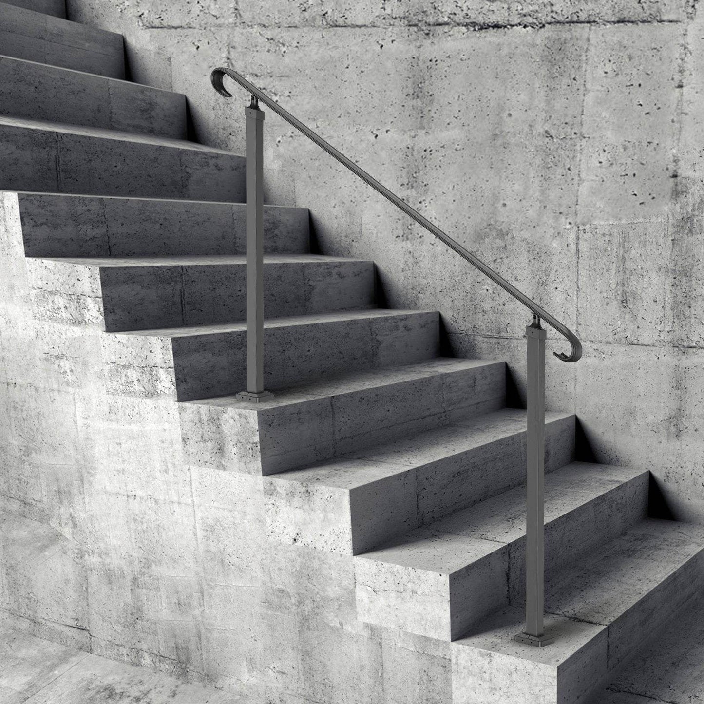 Handrails For Outdoor Steps, Fit 3-5 Steps Outdoor Stair Railing, Wrought Iron Handrail, Flexible Front Porch Hand Rail, Black Transitional Hand Railings For Concrete Steps Or Wooden Stairs - www.Shopthatapp.com