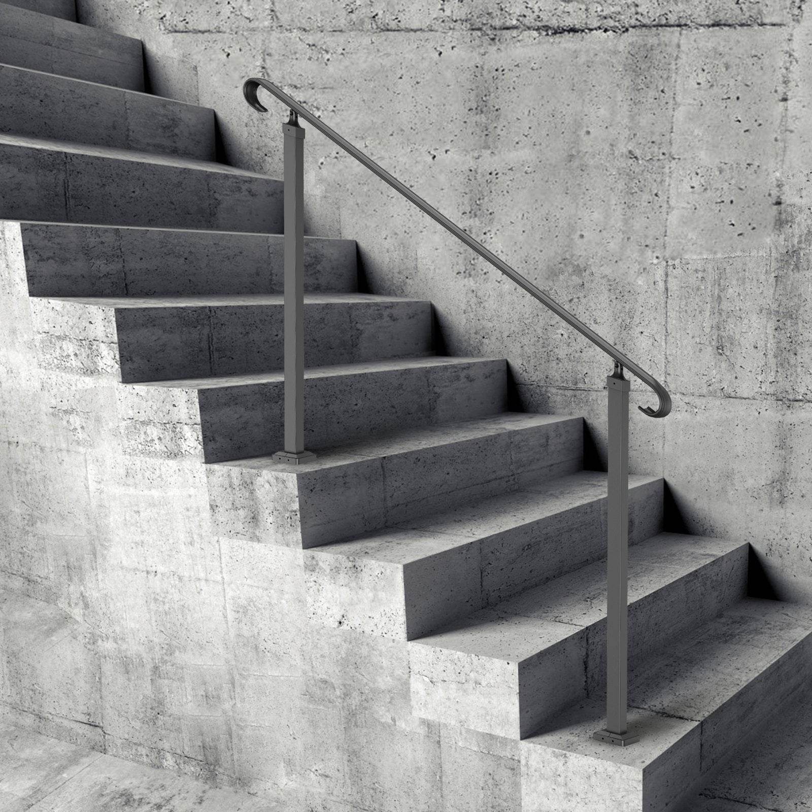 Handrails For Outdoor Steps, Fit 3-5 Steps Outdoor Stair Railing, Wrought Iron Handrail, Flexible Front Porch Hand Rail, Black Transitional Hand Railings For Concrete Steps Or Wooden Stairs - www.Shopthatapp.com