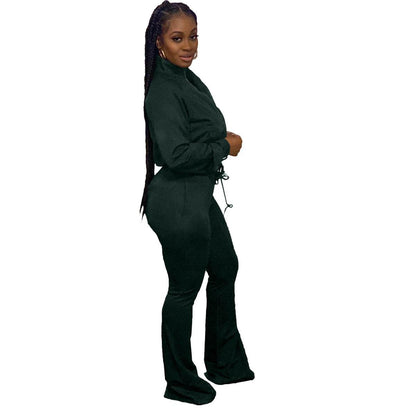 Women 2pcs Long sleeve Wide leg Pant set - www.Shopthatapp.com