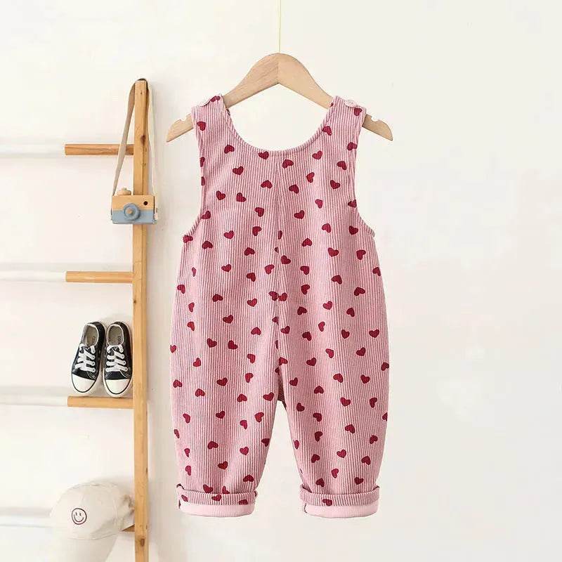 Fashion Girls Heart Printing Corduroy Overalls Baby girl Romper Jumpsuit - www.Shopthatapp.com
