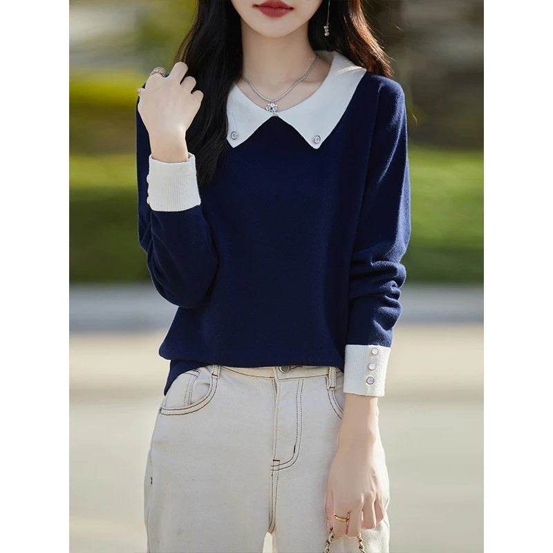 Lapels Bottoming Sweater blouse top For Women - www.Shopthatapp.com