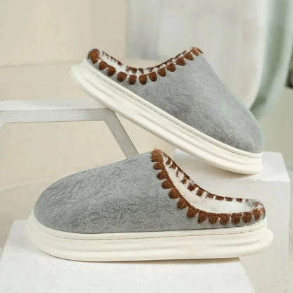 Winter Fashion Cotton Slippers With Sewing-side Design Indoor Non-slip Bedroom Floor Plush Slipper House Shoes Women Couple - www.Shopthatapp.com