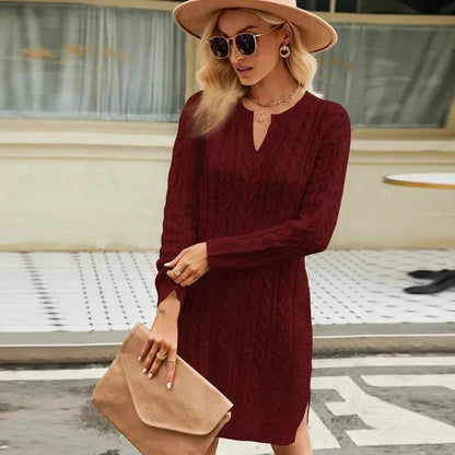 Autumn Winter Slim fit Twisted Split Mini Knitted Wool Sweater Dress - www.Shopthatapp.com