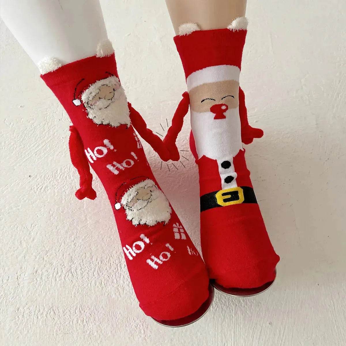 Christmas Magnetic Socks Cute Elk Santa Claus Snowman Hand-holding Socks For Couple - www.Shopthatapp.com