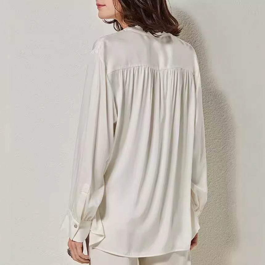 French Simplicity Loose And Lazy Style Silk Shirt For Women Autumn - www.Shopthatapp.com