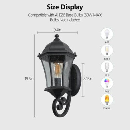 Outdoor Waterproof Glass Retro Wall Light Support Many Types Of Bulbs -2 Packs With Light Sensing - www.Shopthatapp.com