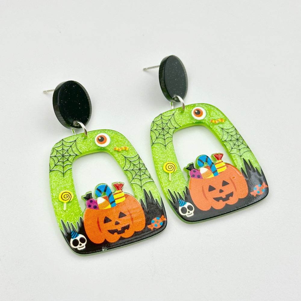 Halloween Day Ornament Colorful Ghost Eyes Funny Acrylic Earrings For Women - www.Shopthatapp.com