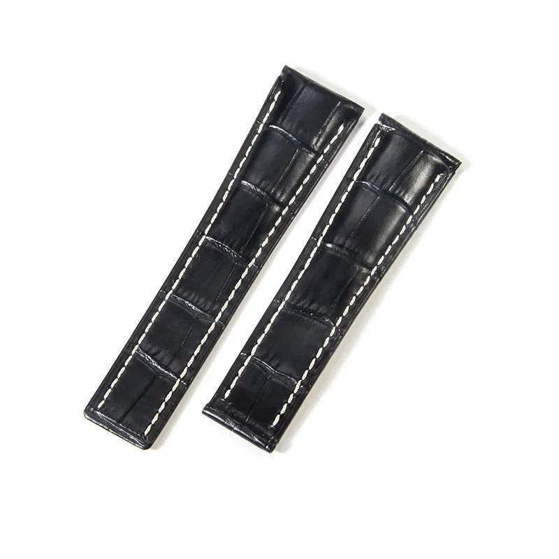22mm 24mm Black Brown Blue Bamboo Grain Cowhide Watch Strap - www.Shopthatapp.com
