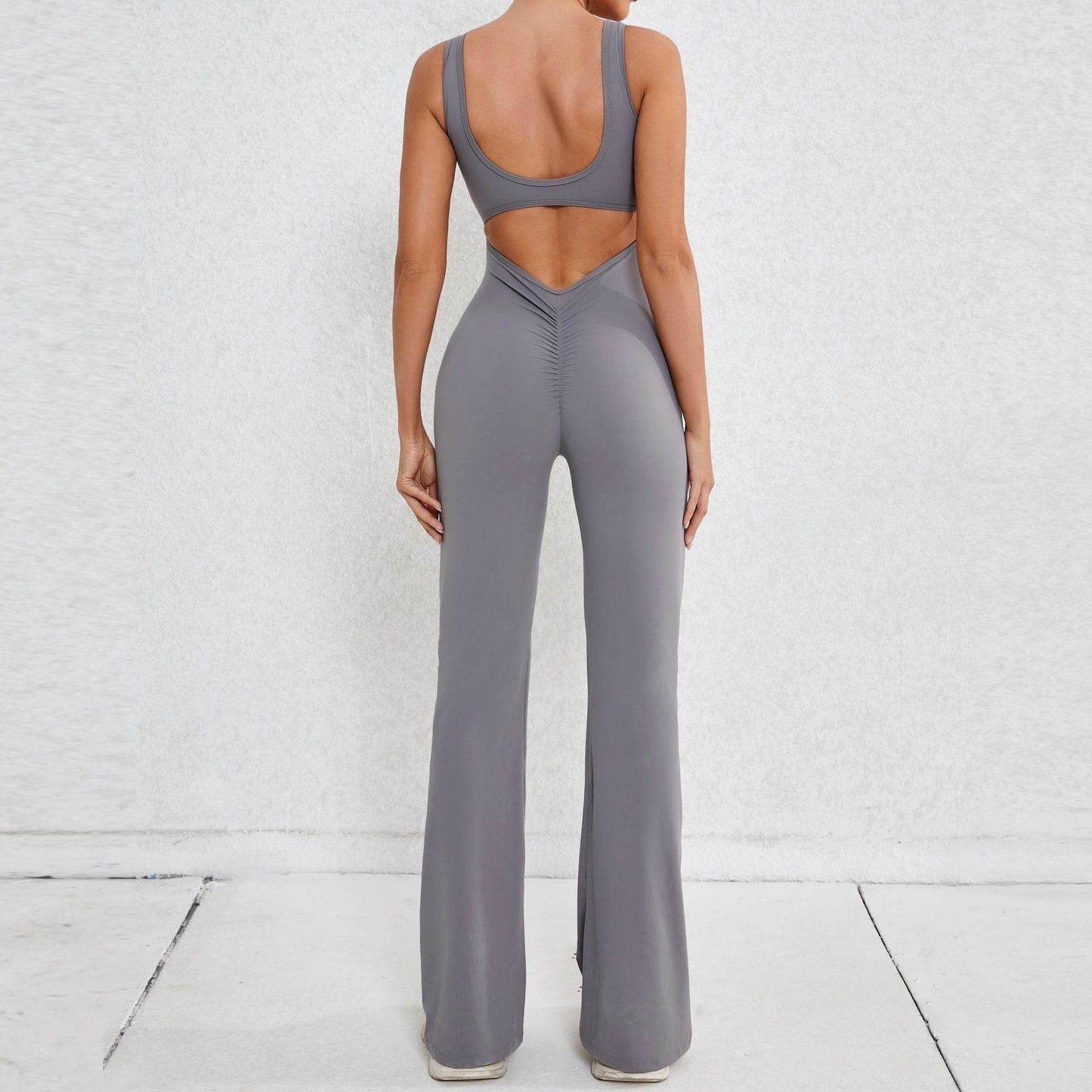 Hollow Back Workout Jumpsuit Sports Athleisure Yoga Wide Leg Jumpsuit - www.Shopthatapp.com