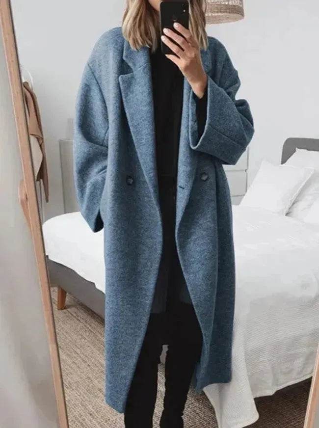 Trench Coat - Winter long wool trench coat for women Cashmere - www.Shopthatapp.com