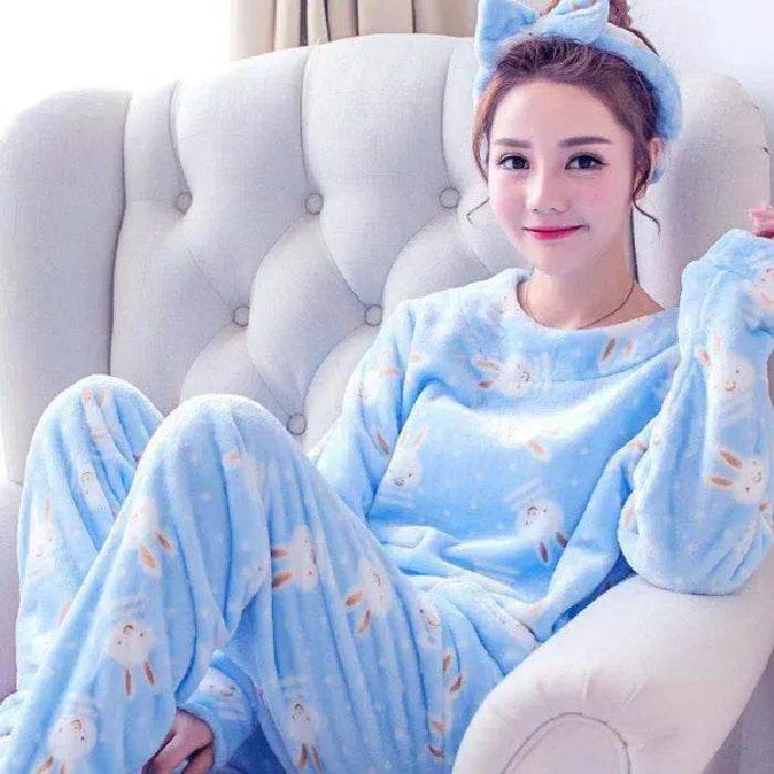 Women Coral Velvet Fleece Pajamas Fall Winter Loungewear Flannel  Sleepwear - www.Shopthatapp.com