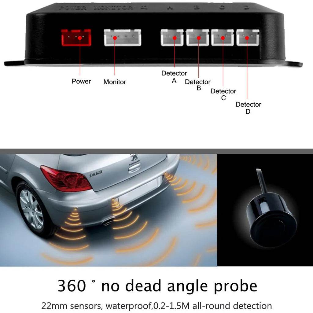 Auto Car LED Crescent Buzzer Radar Parking Sensor 4 Probes Car Camera - www.Shopthatapp.com