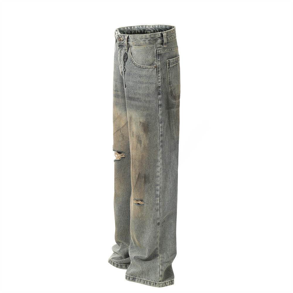 Hole Denim Men Trousers Heavy Industry Washing Jeans