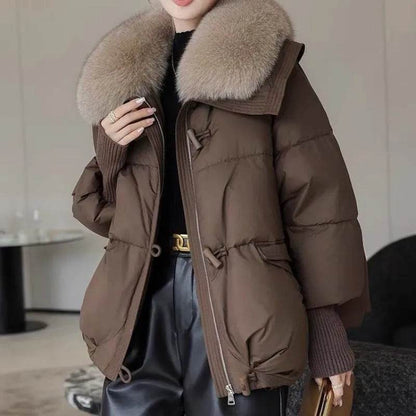 Women Cotton-padded Down Jacket Fur Collar Thick Puffer Winter Coat - www.Shopthatapp.com