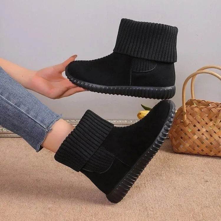 Flat Ankle Boots With Reversible Knitted Design Winter Fashion Comfortable Snow Boot For Women Shoes - www.Shopthatapp.com
