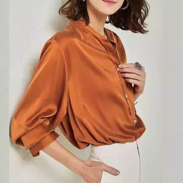 French Simplicity Loose And Lazy Style Silk Shirt For Women Autumn - www.Shopthatapp.com