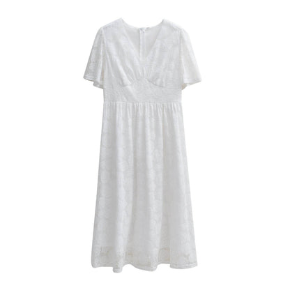 Fashion V-neck Lace Dress Summer Elegant Short Sleeve Long Dresses For Women - www.Shopthatapp.com