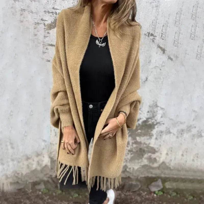 Women's  Cashmere Tassel Knitted Batwing Sleeve Kimono Cardigan Jacket Outwear - www.Shopthatapp.com