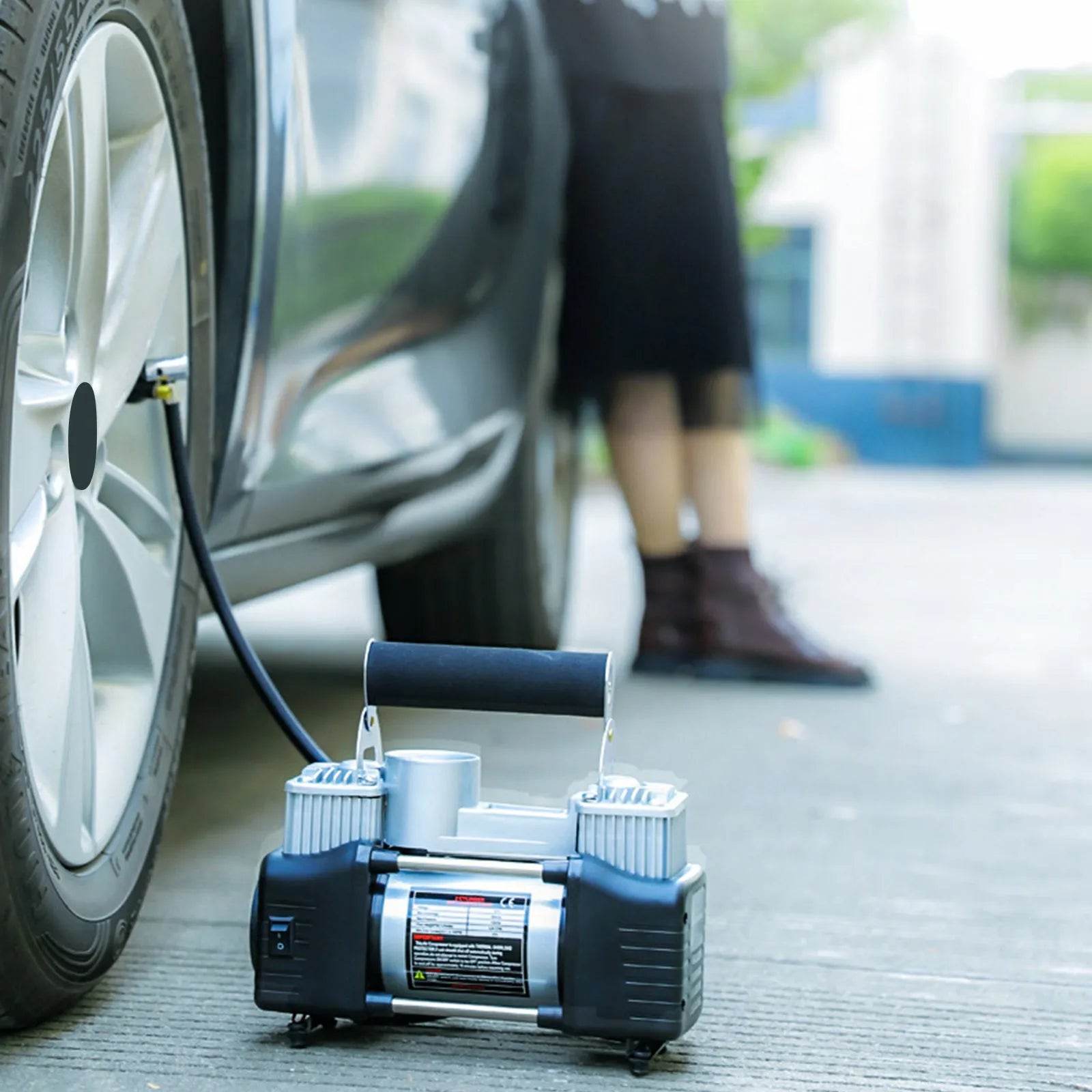 Portable High Power Metal Double Cylinder Car Tire Air compressor - www.Shopthatapp.com
