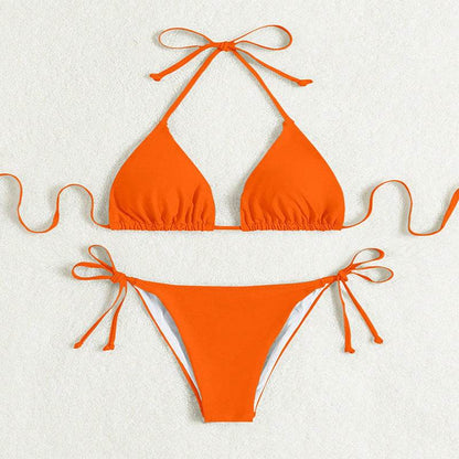 Pure Color Tied Halter Bikini Swimsuit - www.Shopthatapp.com