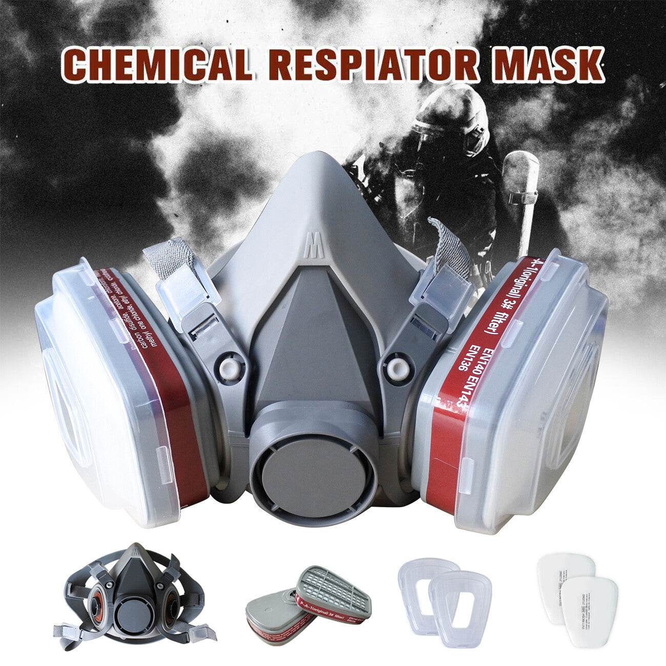 7in1 Half Face Gas Mask Facepiece Spray Painting Respirator Reusable Safety protective mask - www.Shopthatapp.com