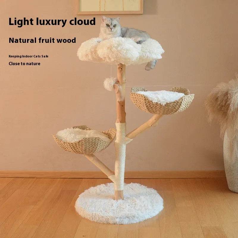 Natural Fruit Tree Cat Climbing Frame Solid Wood Rattan Cat Nest Cat Tree - www.Shopthatapp.com