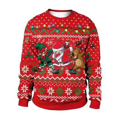 Men And Women Digital Printing Christmas Round Neck Sweater Tops - www.Shopthatapp.com