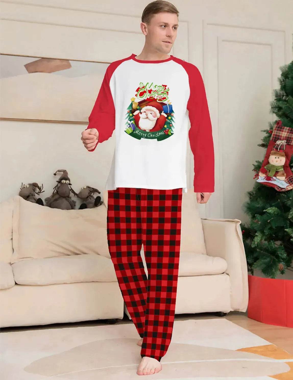 Christmas Parent-Child Clothes Set Long Sleeve T-Shirt Plaid Pants Family Matching Pajamas - www.Shopthatapp.com
