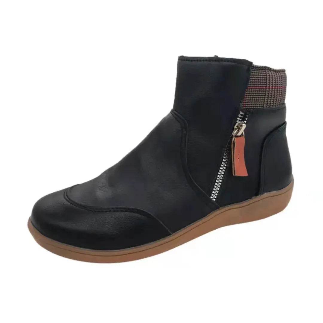 Winter Leather Stitching Flat Bottom Martin Boots With Zipper Plus Size - www.Shopthatapp.com