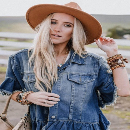 Loose Denim Jacket with Ruffled Sleeves Casual Cotton Style - www.Shopthatapp.com
