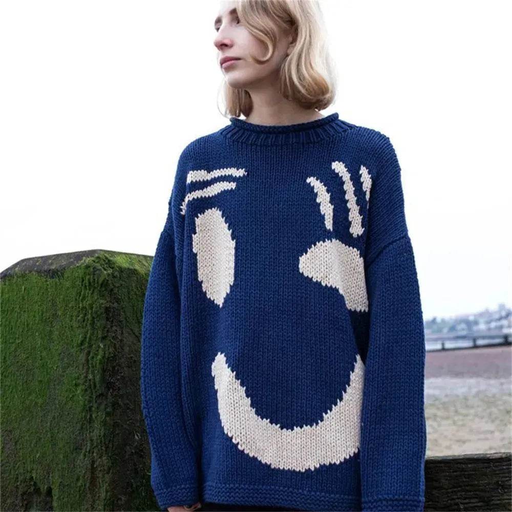 Ugly Christmas Knitted Sweater Women's Long-sleeved Round Neck Yarn-dyed Printed Top Women's - www.Shopthatapp.com