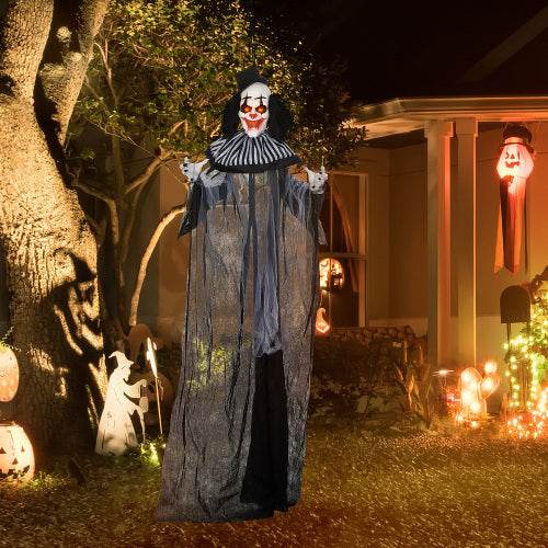 HOMCOM 6 Life Size Outdoor Halloween Decoration, Classic Black And White Striped Clown Animatronic, Sound And Motion Activated Animated Prop With Light Up Eyes  Sounds - www.Shopthatapp.com