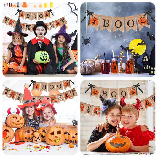 Halloween Burlap Banner Halloween Party Mantel Wall Hanging Supplies For Home Farmhouse Patio - www.Shopthatapp.com