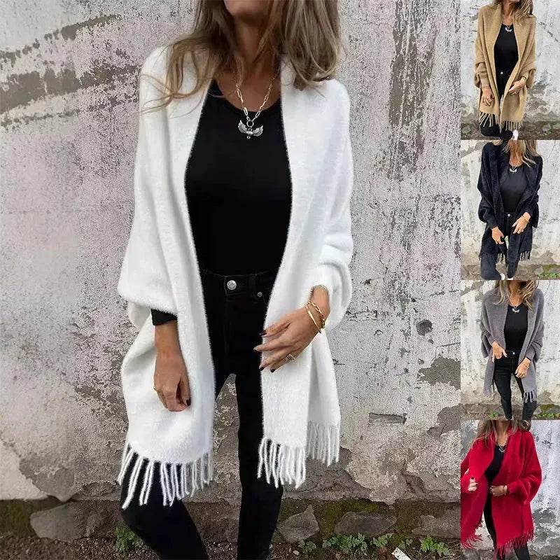 Women's  Cashmere Tassel Knitted Batwing Sleeve Kimono Cardigan Jacket Outwear - www.Shopthatapp.com