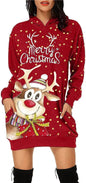 Women's Long-sleeved Christmas Hoodie Sweatshirt Dress Winter - www.Shopthatapp.com