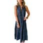 Women's Sleeveless Denim Fashion Retro High Waist Layered Dress - www.Shopthatapp.com