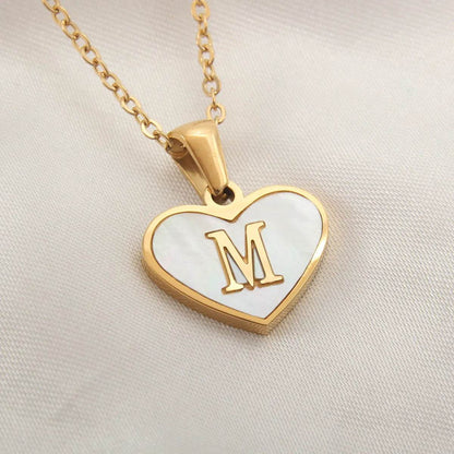 26 Letter Heart-shaped Necklace White Shell Love Clavicle Chain Fashion Personalized Necklace For Women Jewelry Valentine's Day - www.Shopthatapp.com