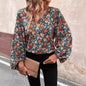 Women's V-neck Lantern Long Sleeve Shirt Autumn casual blouse top - www.Shopthatapp.com