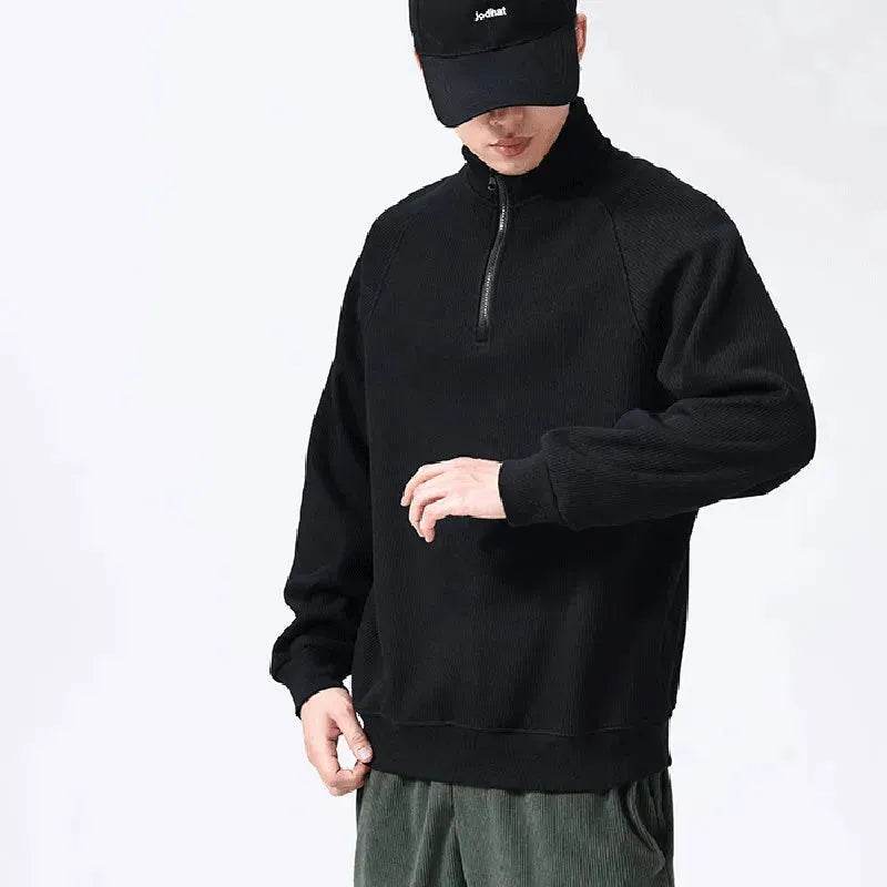 Autumn Winter half zip Stand-collar Fleece Sweatshirt Pullover tops for men - www.Shopthatapp.com