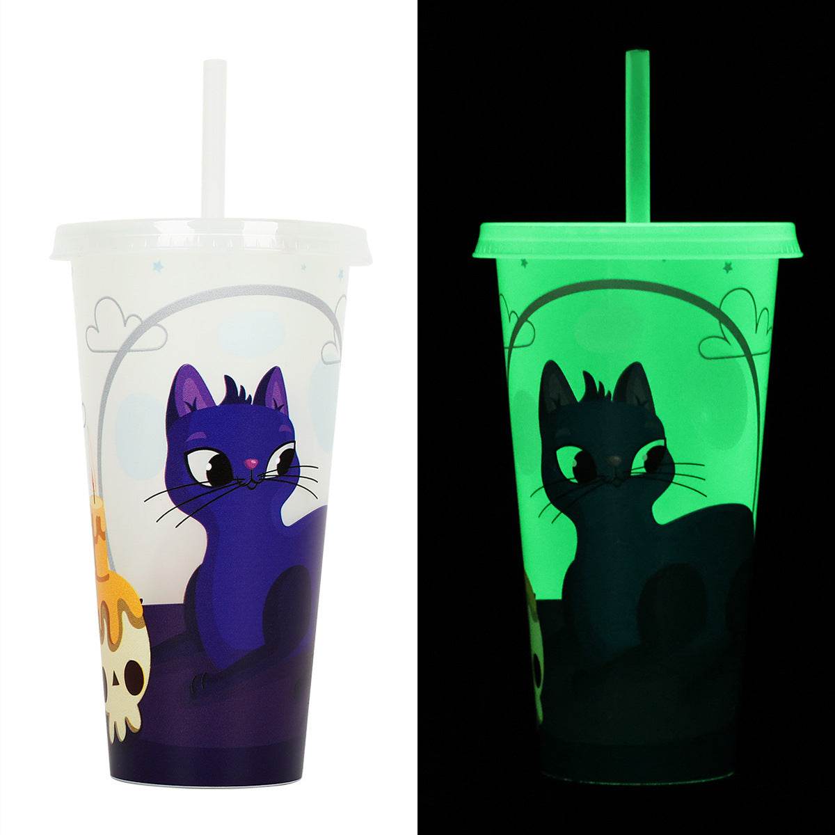 720ml Plastic Sippy Cup Halloween Luminous Straw Cup - www.Shopthatapp.com