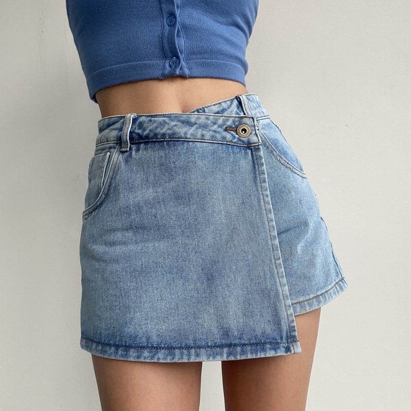 Elegant Anti-exposure Irregular Mini Denim Skirt - www.Shopthatapp.com