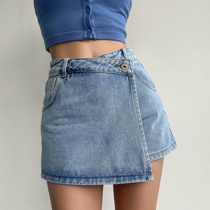 Elegant Anti-exposure Irregular Mini Denim Skirt - www.Shopthatapp.com