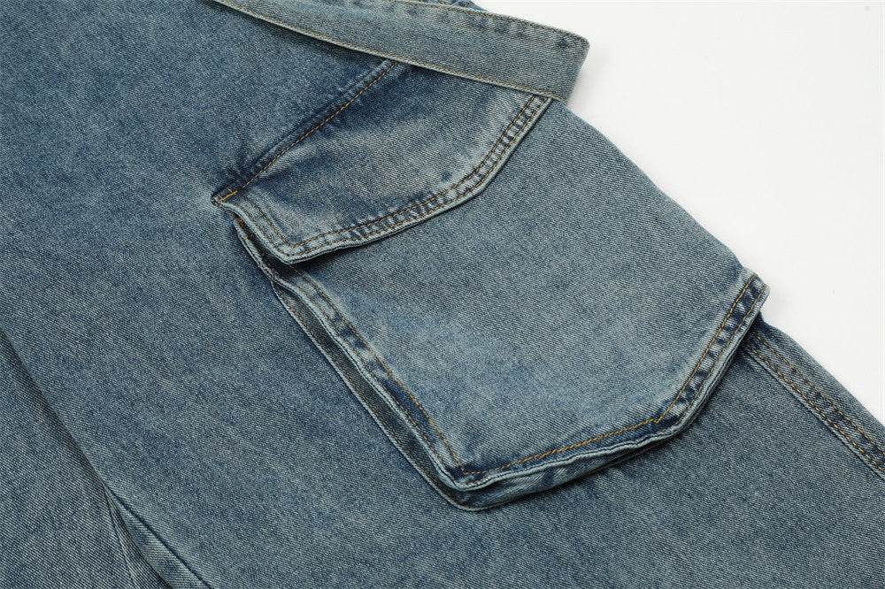 Ribbon Design Multi-pocket Workwear Denim Trousers Men Jeans - www.Shopthatapp.com