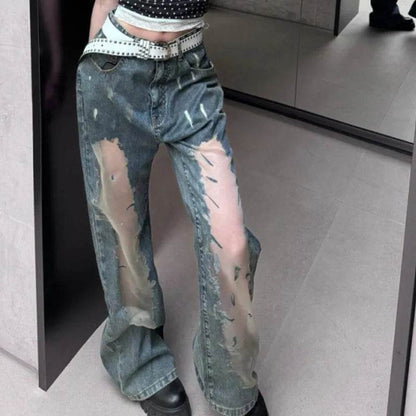 Retro Washed Ripped Baggy Jeans Pant For Women Summer Hollow Out - www.Shopthatapp.com
