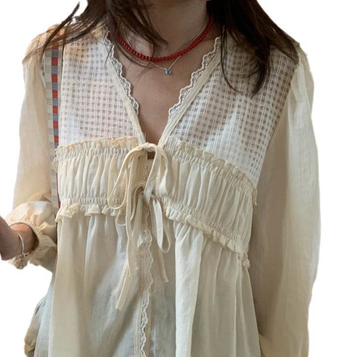 Casual Spring Summer New Retro Elegant V-neck Linen everyday blouse top - www.Shopthatapp.com