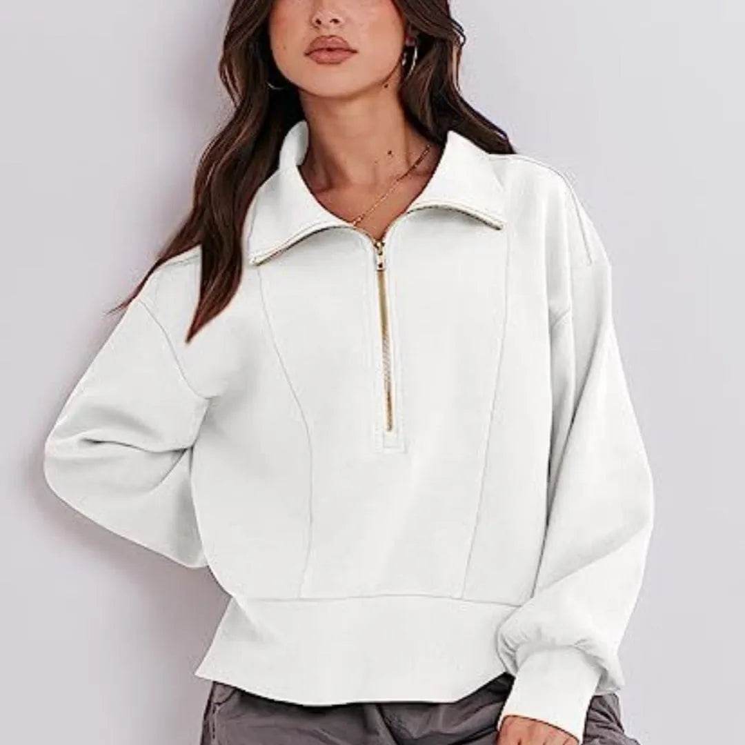 Women's Half Zipper Pullover Long Sleeve Sweatshirt - www.Shopthatapp.com