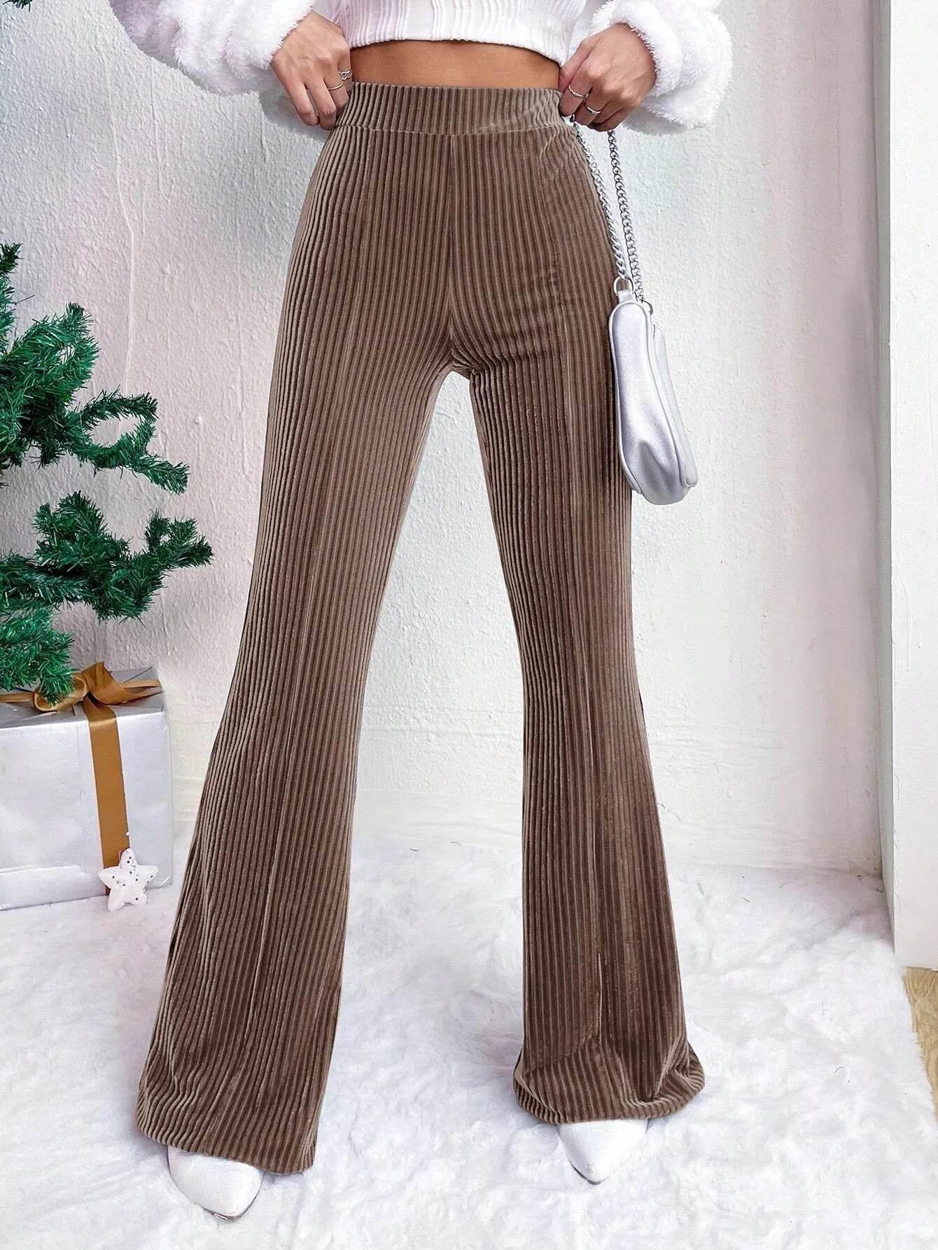 High Waist Lamp Wick Corduroy Bell-bottom Pants Wide Leg Women - www.Shopthatapp.com