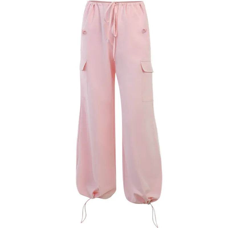 Women's Wide Leg Loose Plus Size Tether Straight Baggy Cargo Pants Women - www.Shopthatapp.com